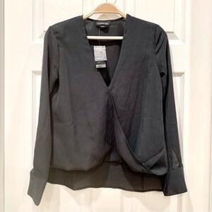 Black Chiffon V-Neck Surplice High-Low Top​